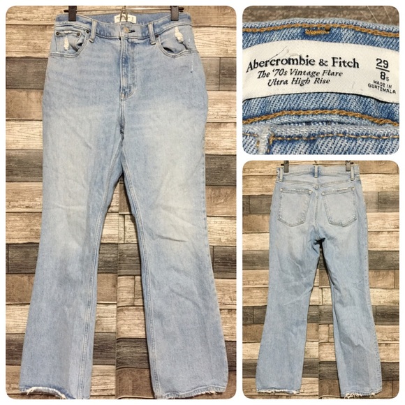 Abercrombie Fitch The 70’s Vintage Flare Ultra High Rise Jeans Women 29/8S Blue - Picture 1 of 11